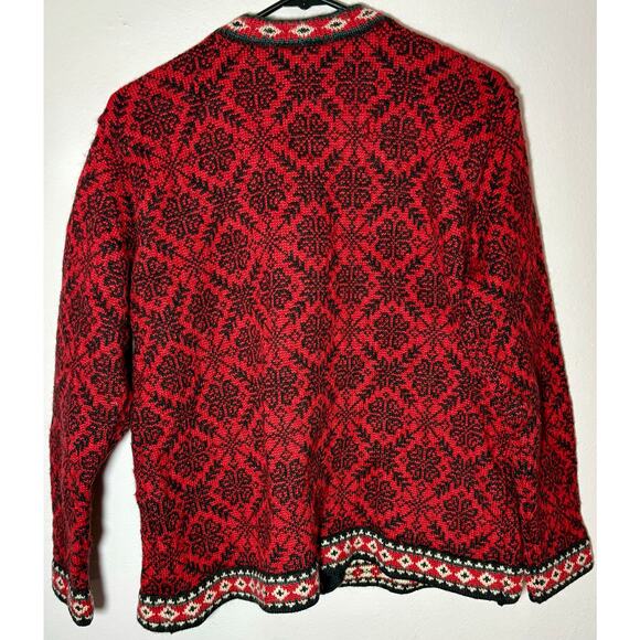 Vtg L.L. Bean Womens Lg 100% Merino Wool Scandinavian Cardigan Red Heavy Sweater - Picture 8 of 11